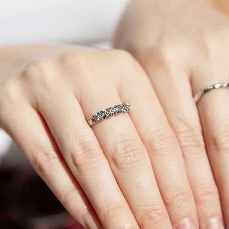Naomi 1970s Patterned Band 18ct White Gold