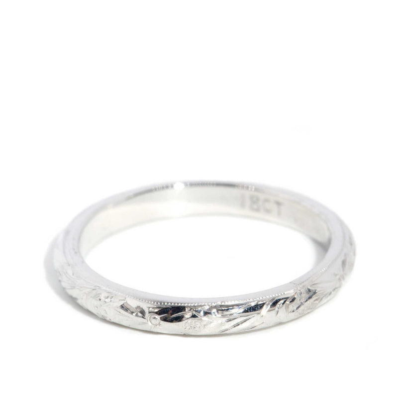 Naomi 1970s Patterned Band 18ct White Gold