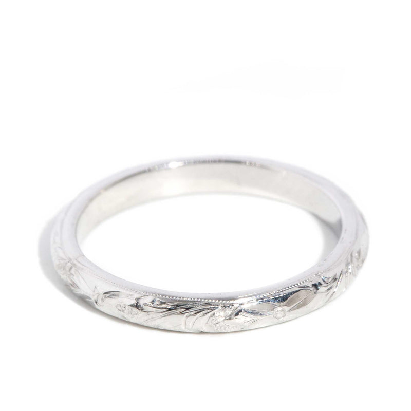 Naomi 1970s Patterned Band 18ct White Gold