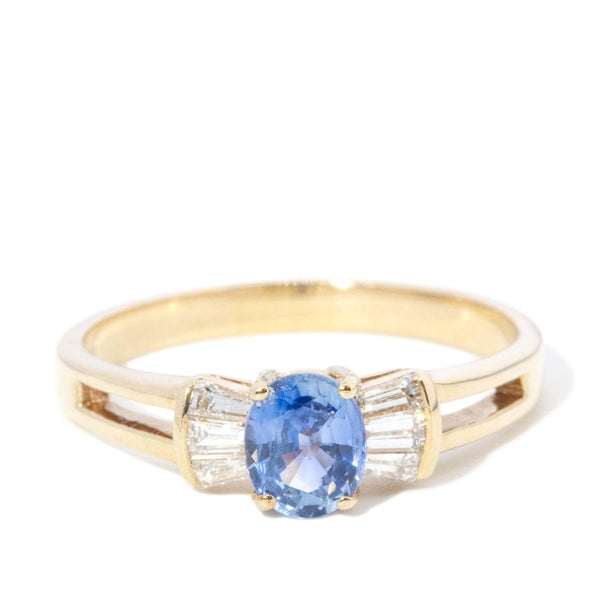 Vintage Circa 1990s Blue Oval Sapphire Diamond Ring 9 Carat Gold