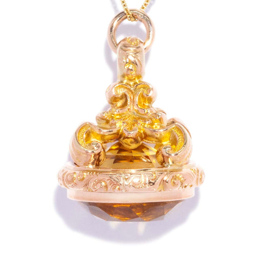 Nathalia Art Deco Citrine Drop Pendant 9K Rose Gold