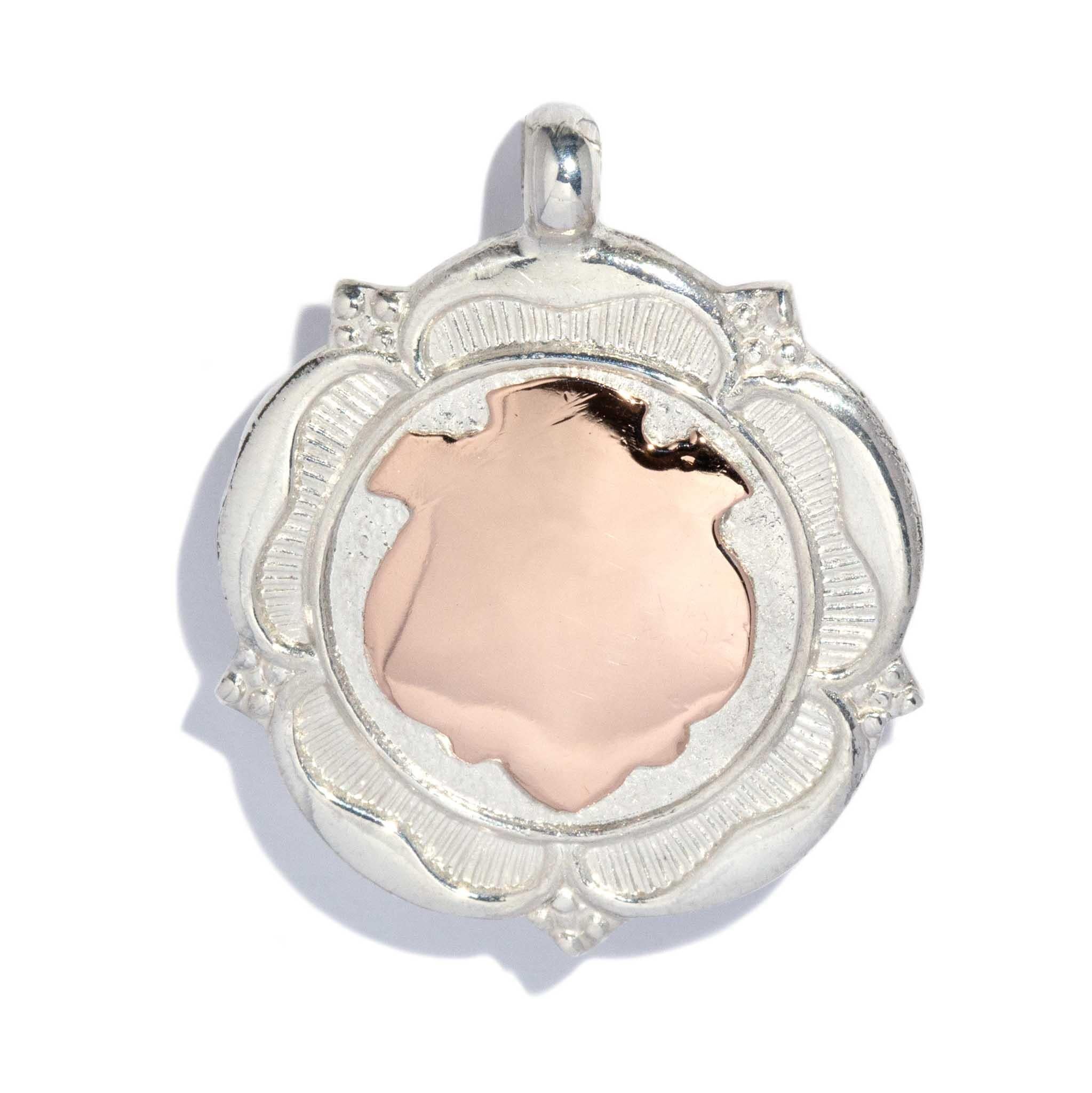 Vintage 1933 Shield Pendant Sterling Silver Rose Gold Lined