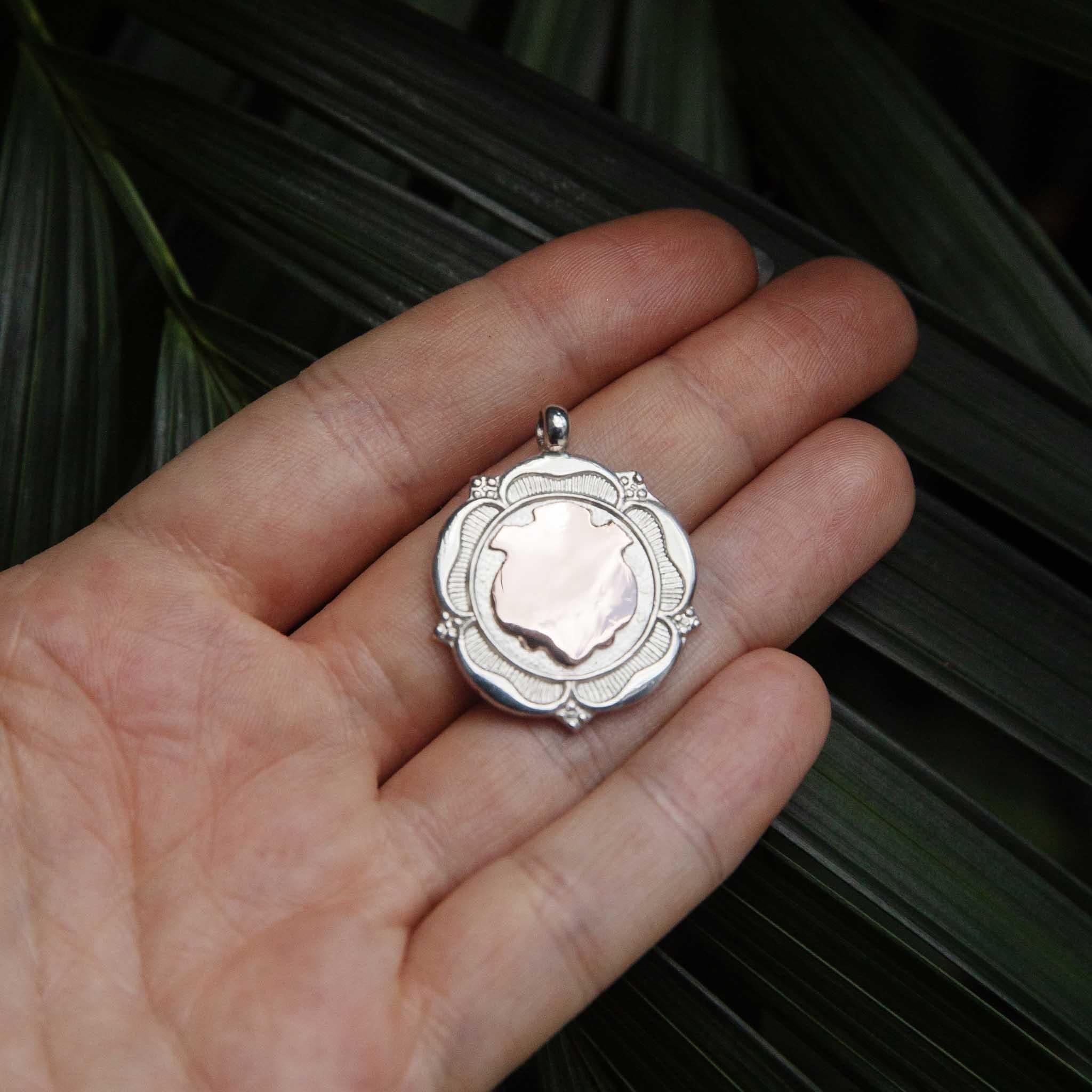 Vintage 1933 Shield Pendant Sterling Silver Rose Gold Lined