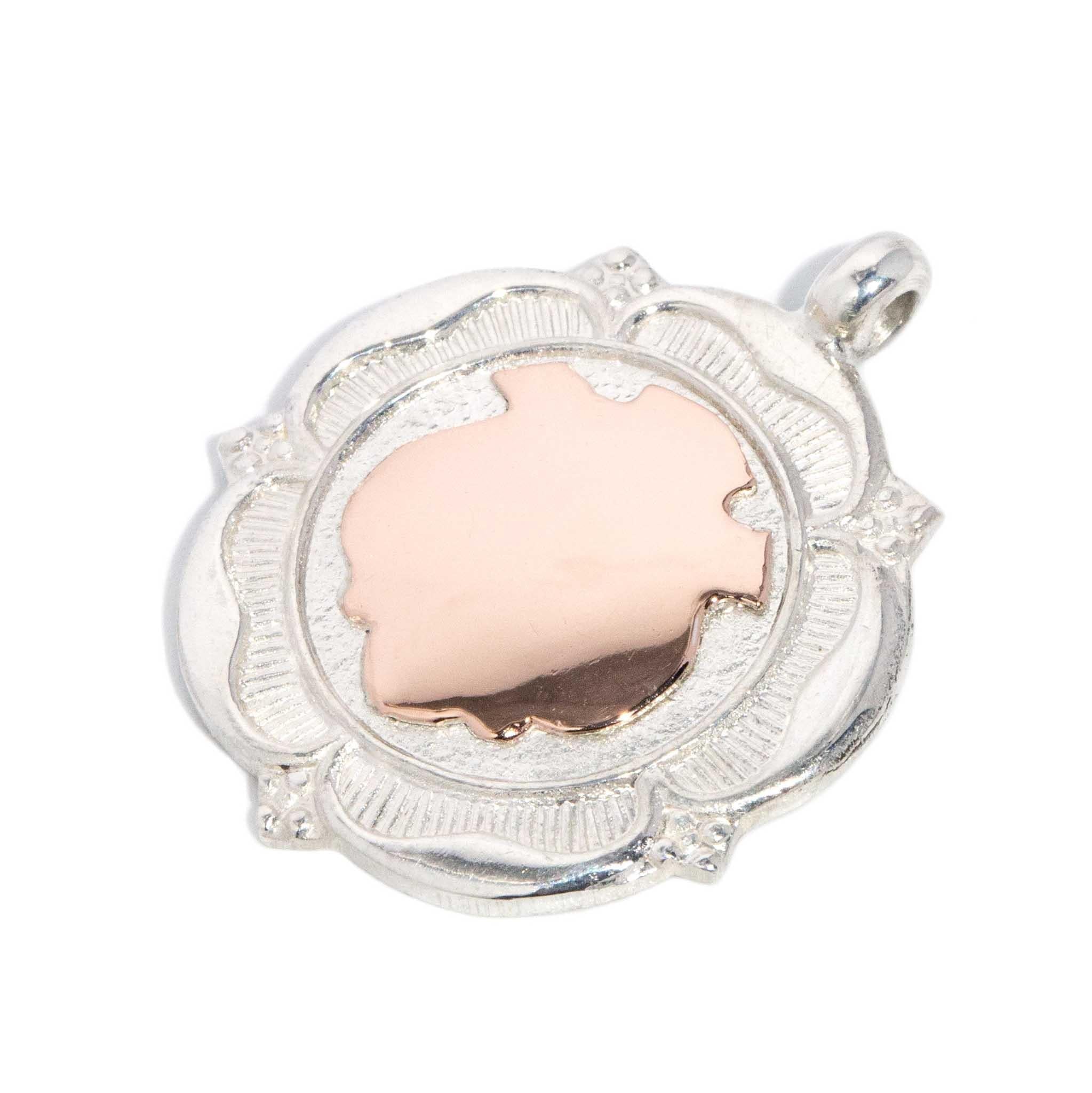 Vintage 1933 Shield Pendant Sterling Silver Rose Gold Lined