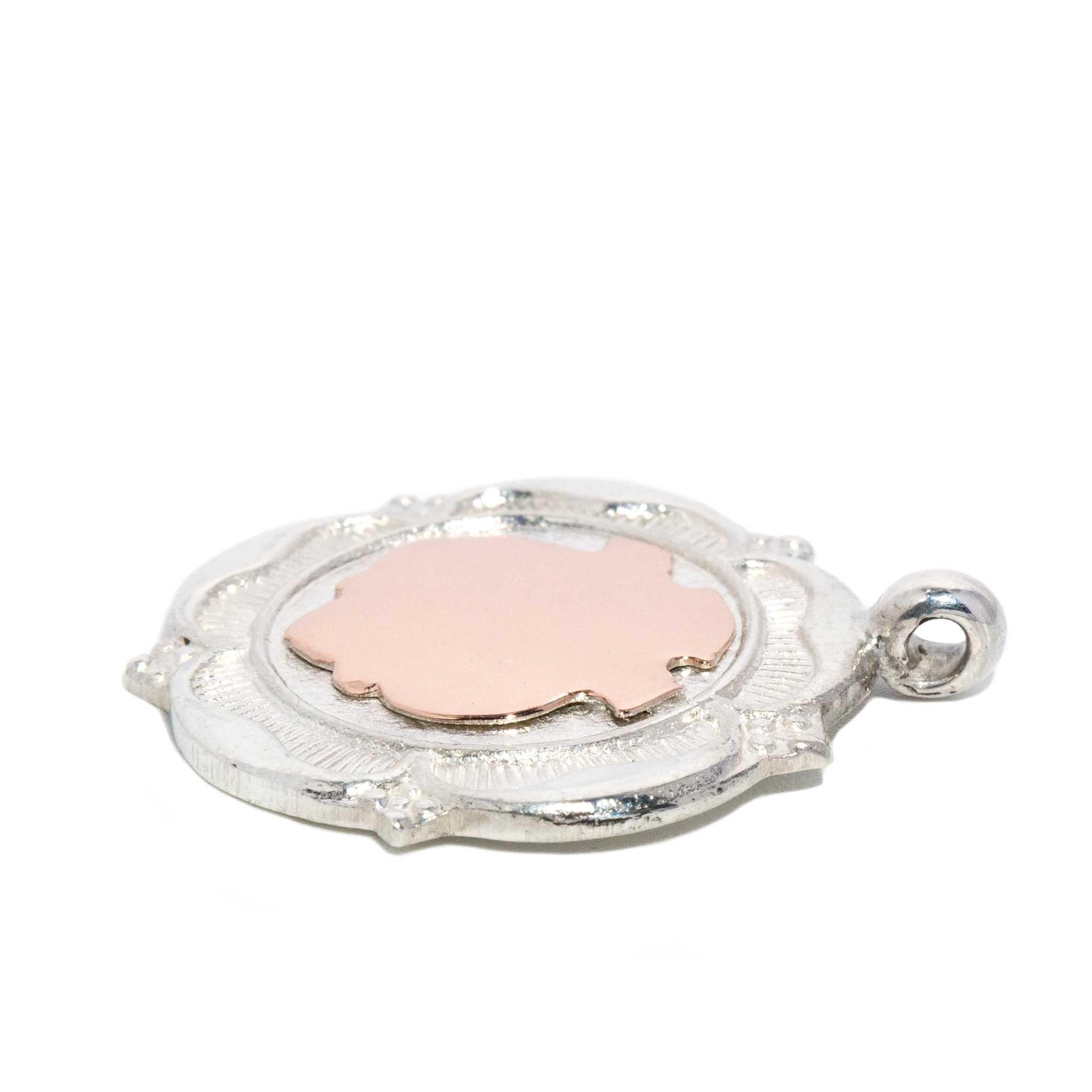 Vintage 1933 Shield Pendant Sterling Silver Rose Gold Lined