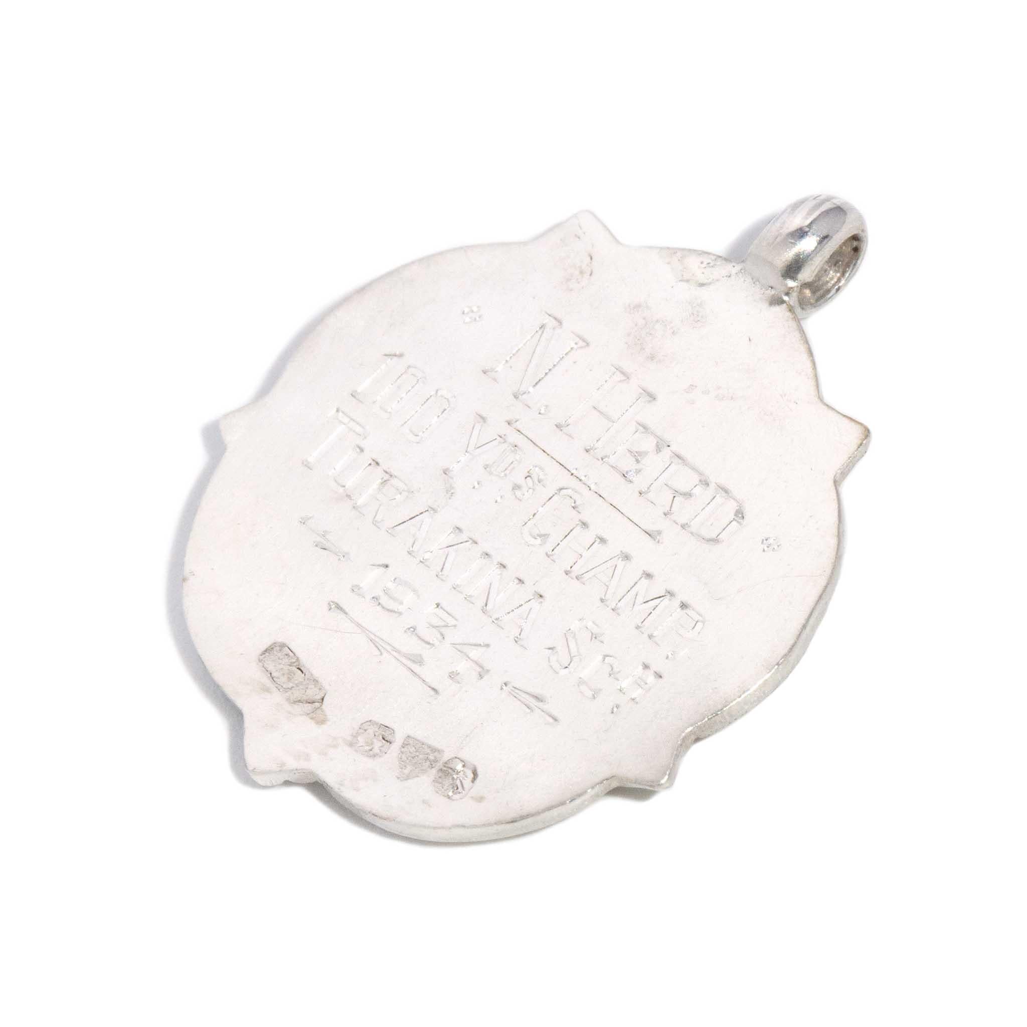 Vintage 1933 Shield Pendant Sterling Silver Rose Gold Lined