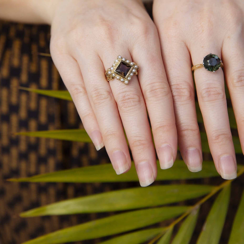 Nellie 1980s Smoky Quartz & Pearl Ring 9ct Gold Rings Imperial Jewellery 