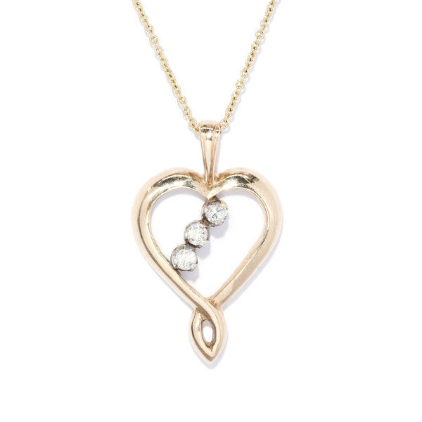 Vintage Circa 1990s Diamond Open Heart Pendant 9 Carat Gold