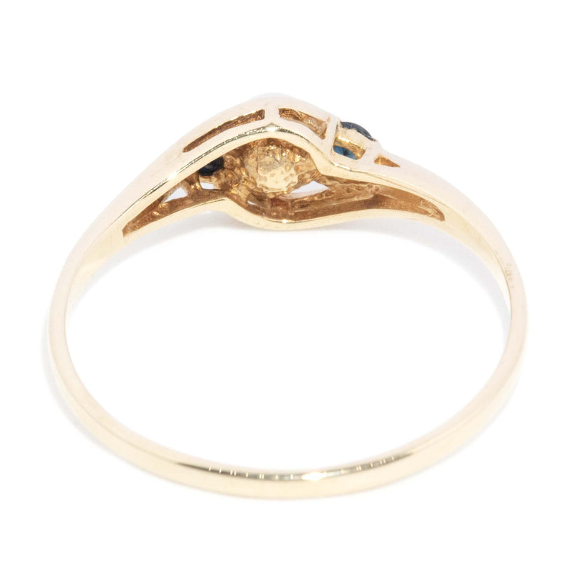 Vintage Circa 1980s Freshwater Pearl & Sapphire Ring 9 Carat Gold