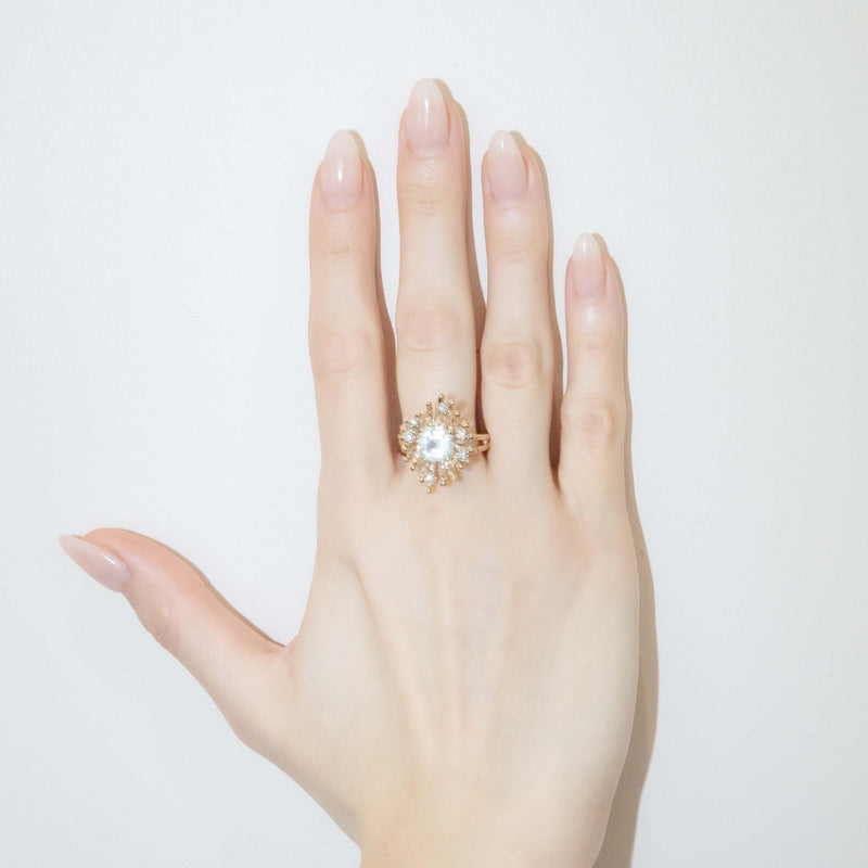 Vintage Circa 1970s Aquamarine & Diamond Ring 9 Carat Gold