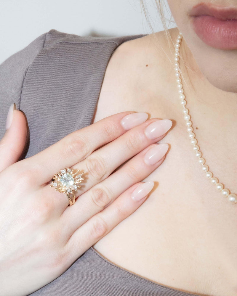 Vintage Circa 1970s Aquamarine & Diamond Ring 9 Carat Gold