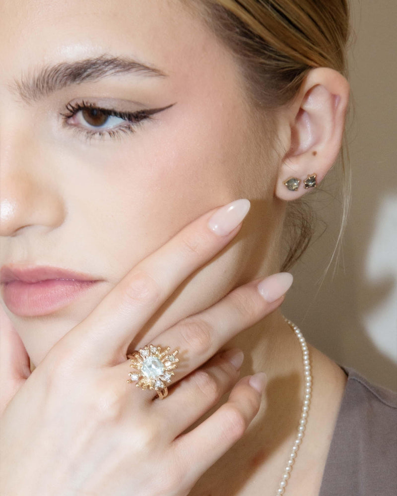 Vintage Circa 1970s Aquamarine & Diamond Ring 9 Carat Gold