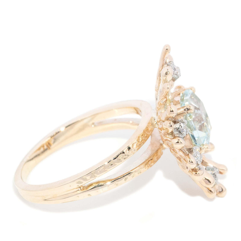 Vintage Circa 1970s Aquamarine & Diamond Ring 9 Carat Gold