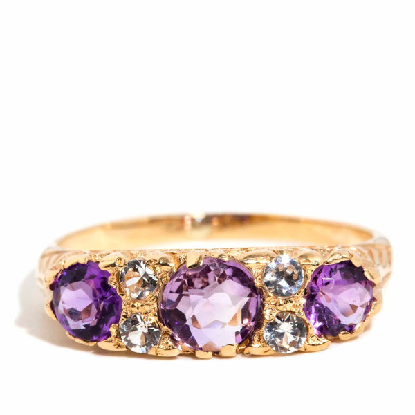 Noomi 1990s Amethyst & Topaz London Bridge Ring 9ct Gold Rings Imperial Jewellery Imperial Jewellery - Hamilton 