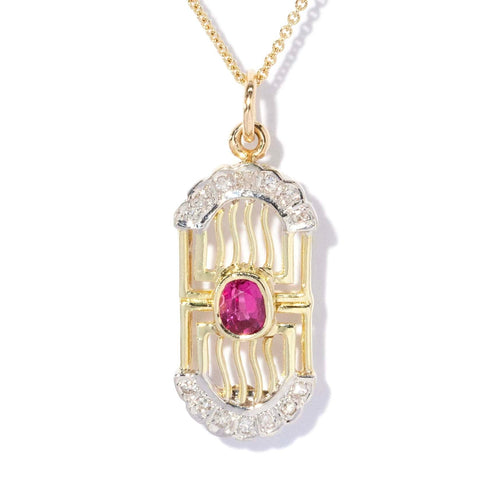 Novalee Rhodolite & Diamond Panel Pendant 14K Two Tone Gold