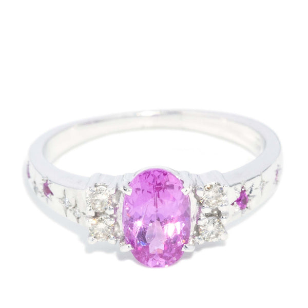 Vintage Circa 1980s Pink Sapphire & Diamond Ring 18 Carat White Gold