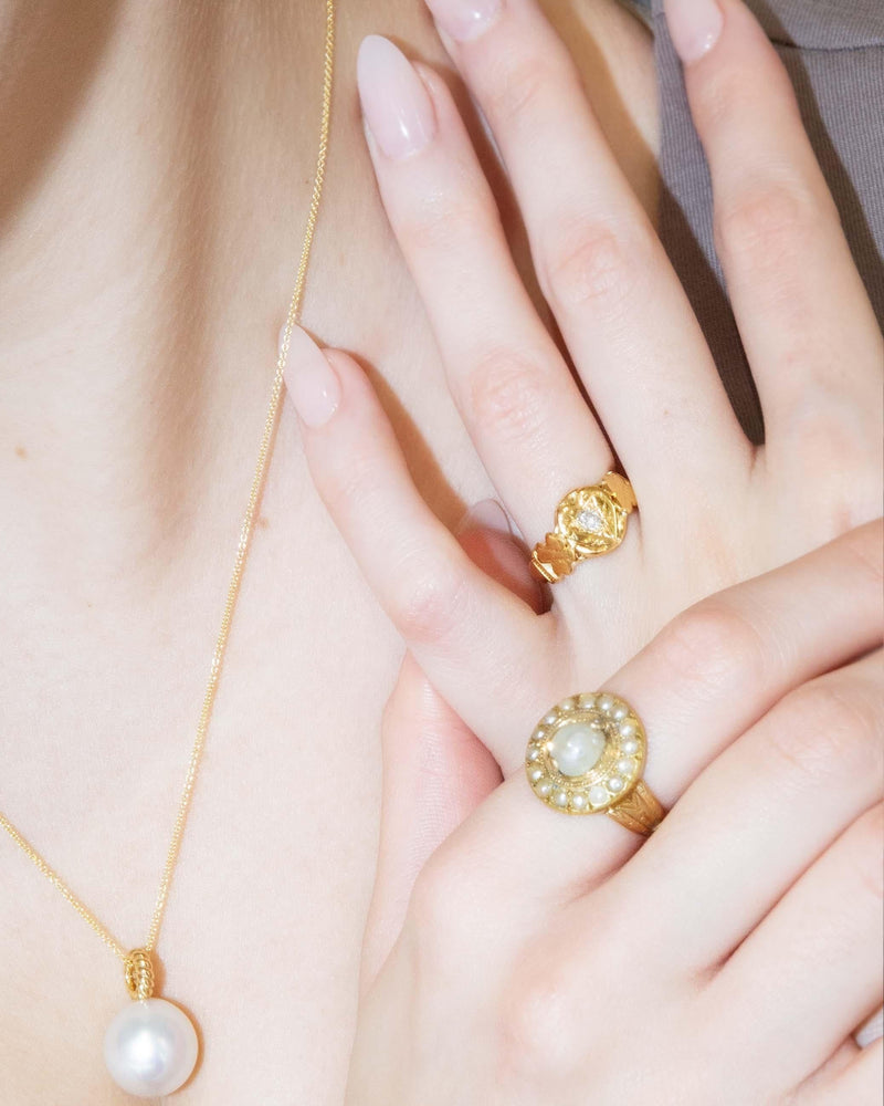 Victorian Antique Semi Baroque Pearl Halo Ring 18 Carat Gold