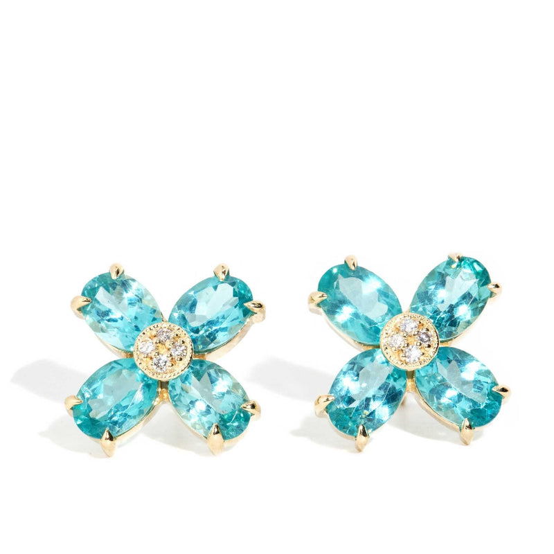 Ocean Breeze Apatite & Diamond Cluster Studs 9ct Gold