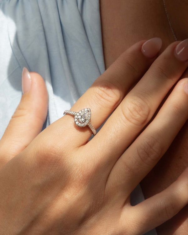Olivia Pear Cut Diamond Halo Ring 18ct White Gold Rings Imperial Jewellery 