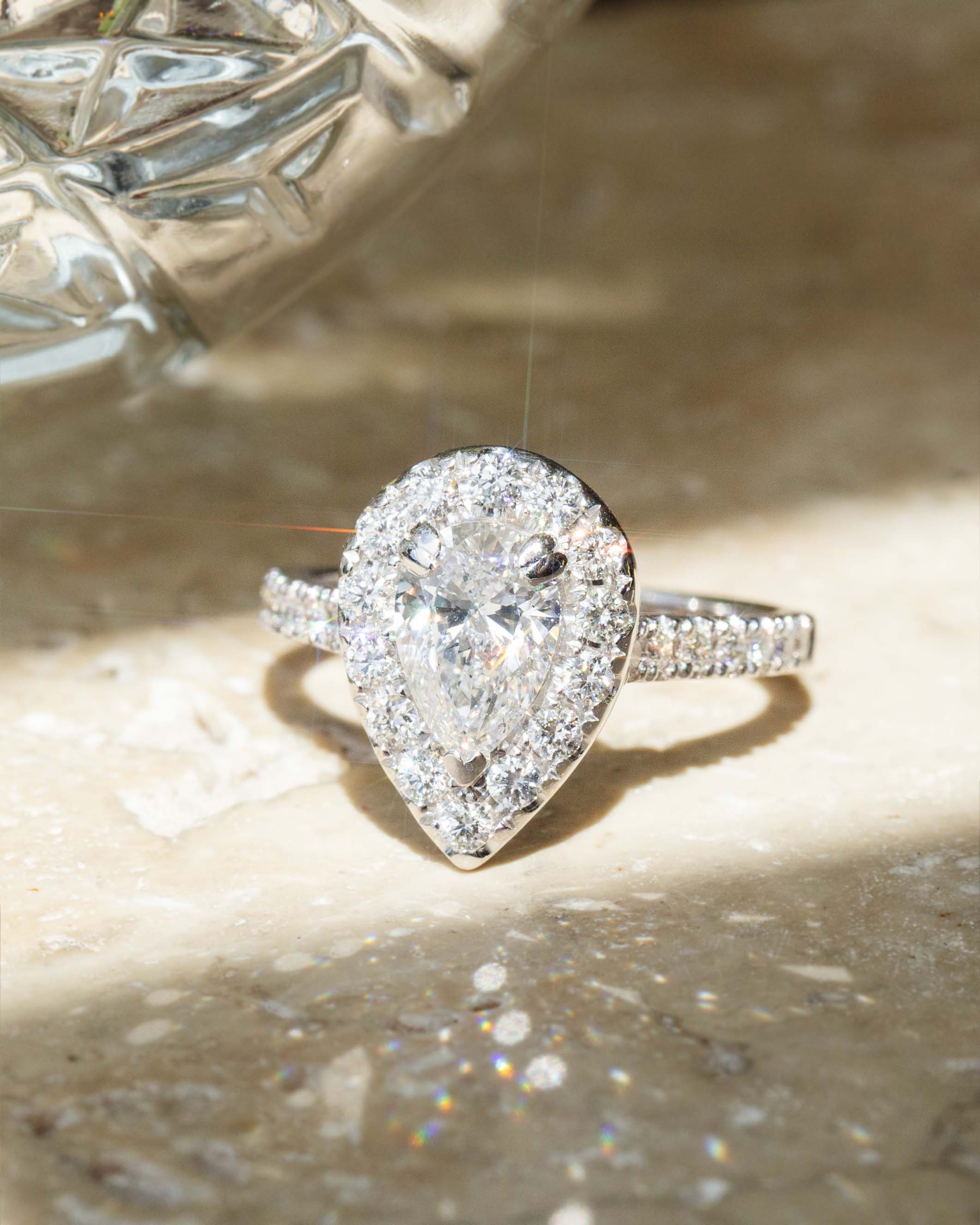 Olivia Pear Cut Diamond Halo Ring 18ct White Gold Rings Imperial Jewellery 
