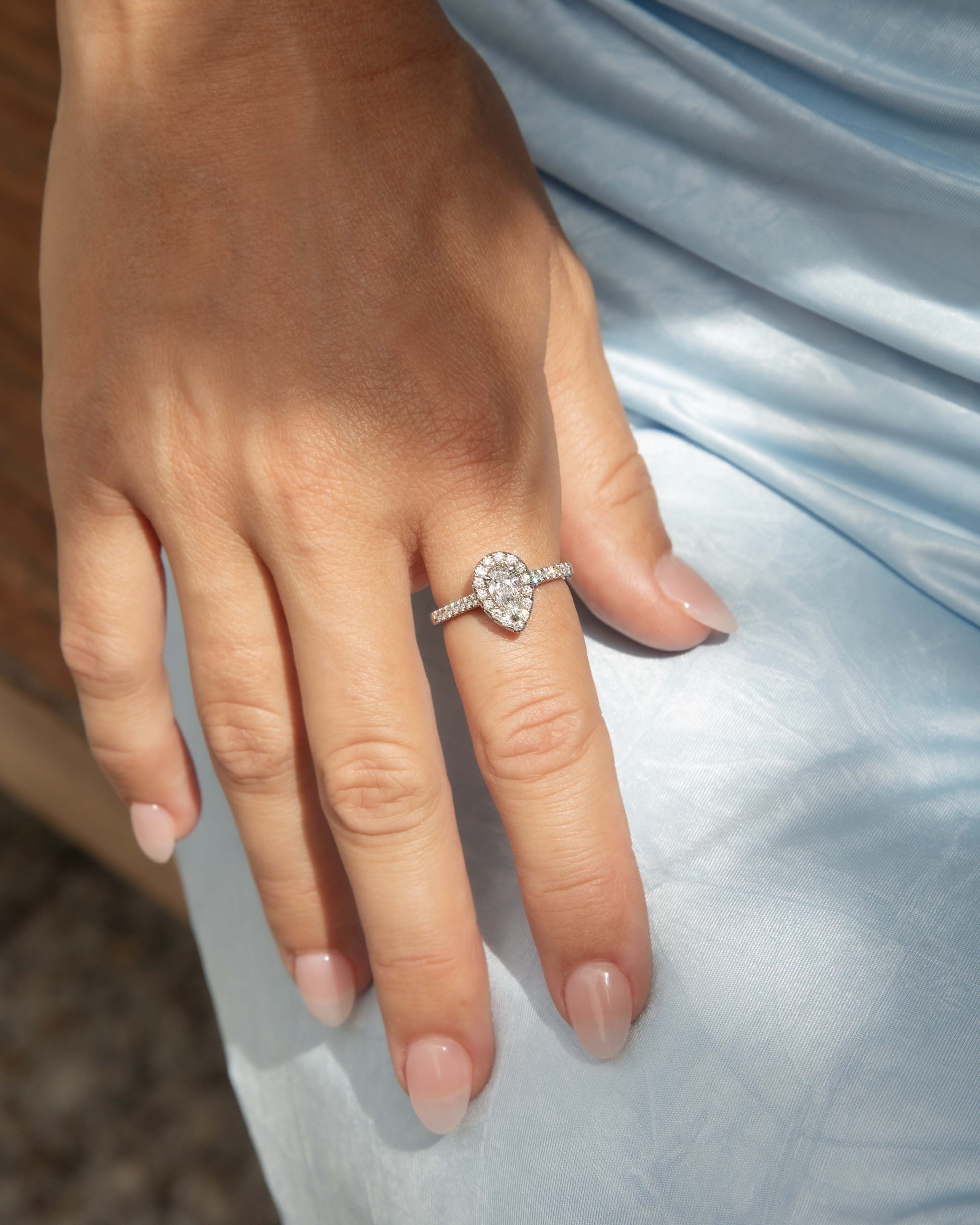 Olivia Pear Cut Diamond Halo Ring 18ct White Gold Rings Imperial Jewellery 
