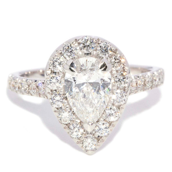 Olivia Pear Cut Diamond Halo Ring 18ct White Gold Rings Imperial Jewellery 