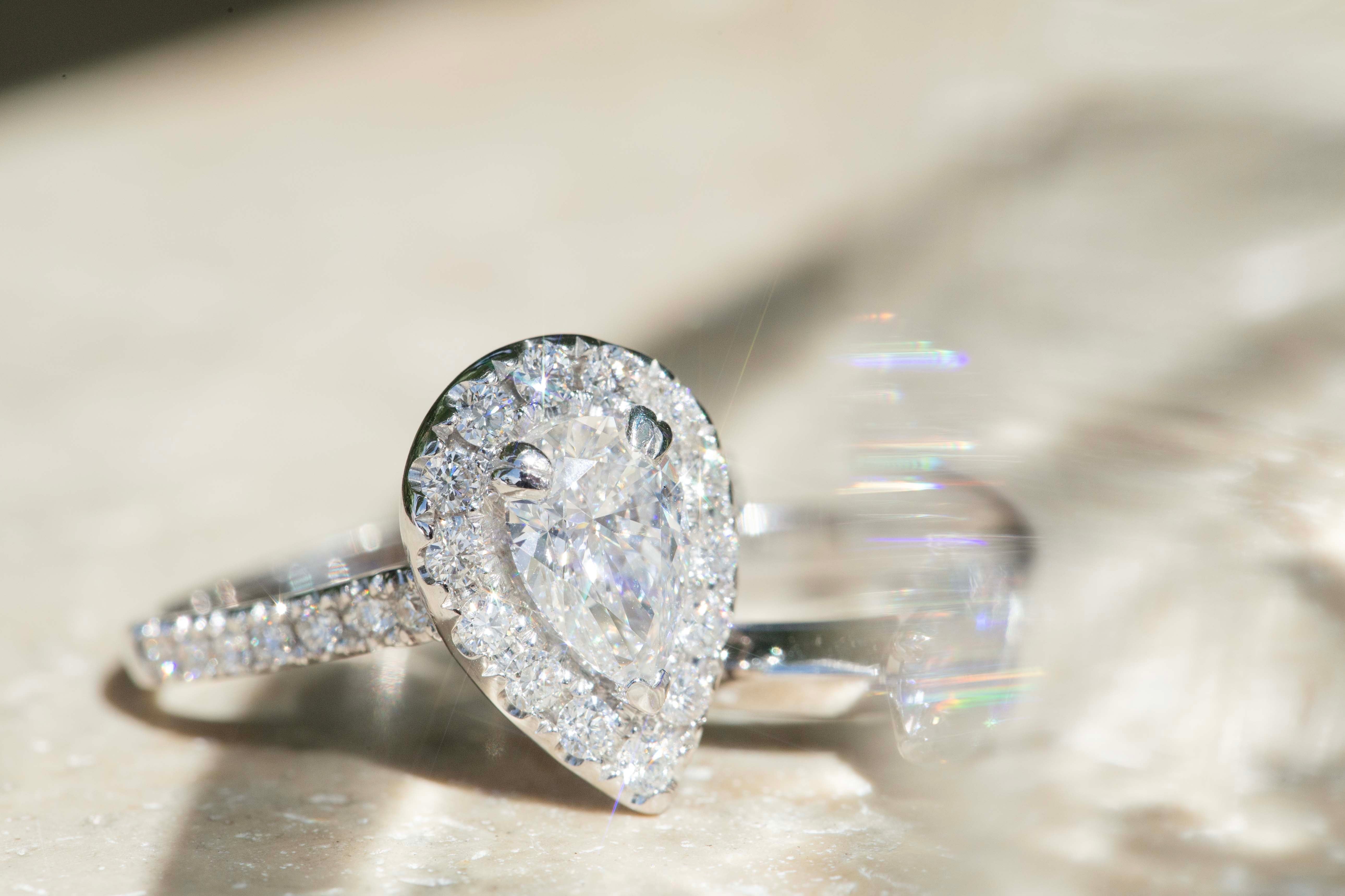 Olivia Pear Cut Diamond Halo Ring 18ct White Gold Rings Imperial Jewellery 