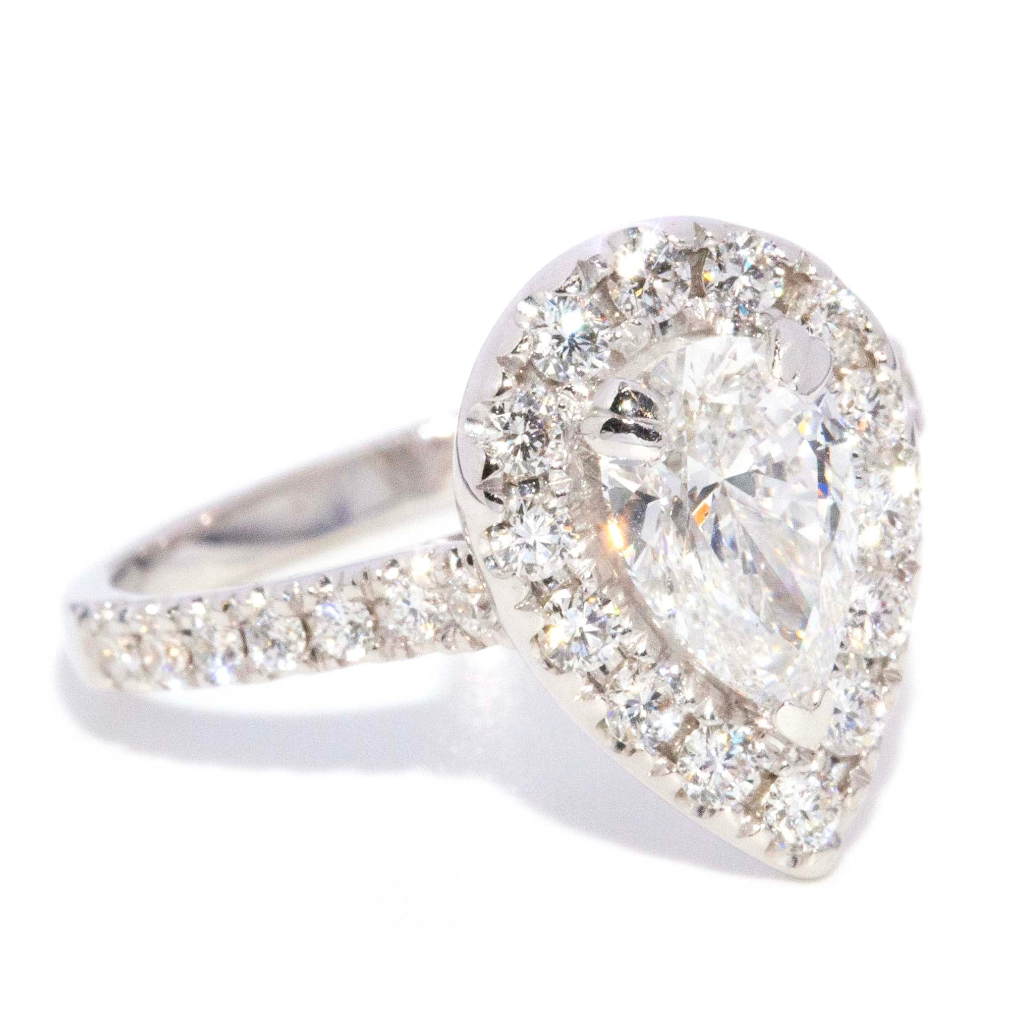 Olivia Pear Cut Diamond Halo Ring 18ct White Gold Rings Imperial Jewellery 