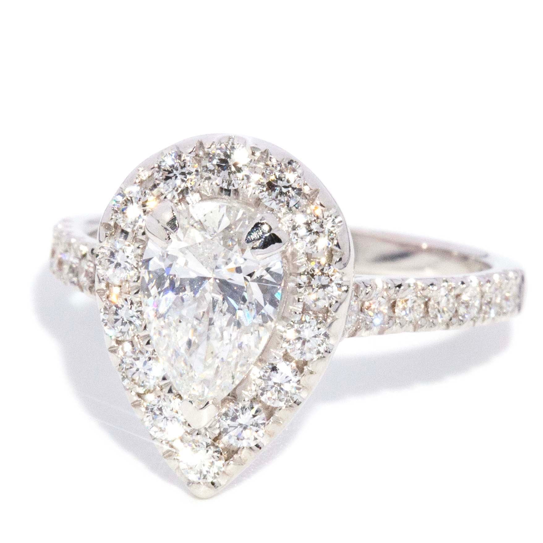 Olivia Pear Cut Diamond Halo Ring 18ct White Gold Rings Imperial Jewellery 