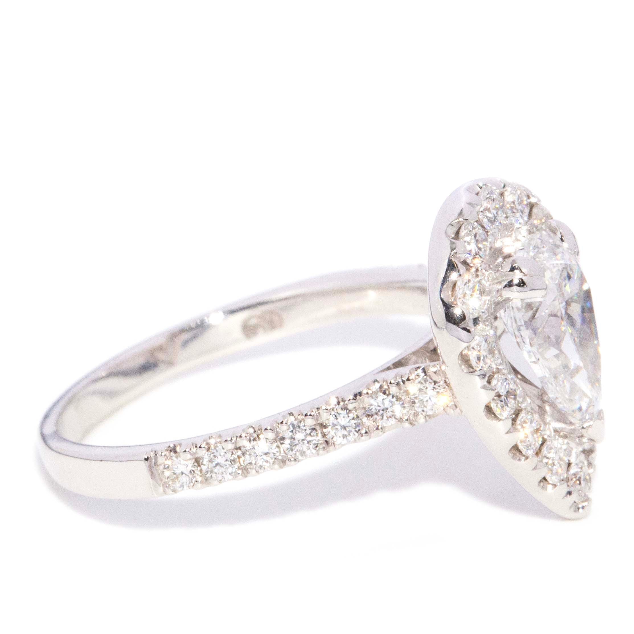 Olivia Pear Cut Diamond Halo Ring 18ct White Gold Rings Imperial Jewellery 