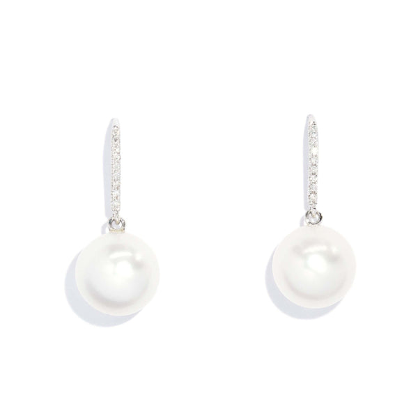 Contemporary South Sea Pearl & Diamond Earrings 18 Carat White Gold