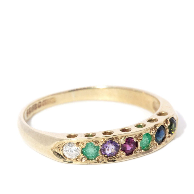 Vintage Circa 1970s DEAREST Gemstone Ring 9 Carat Yellow Gold