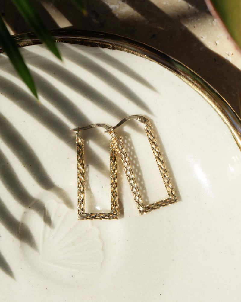Vintage Circa 1990s Rectangular Lever Back Earrings 9 Carat Gold