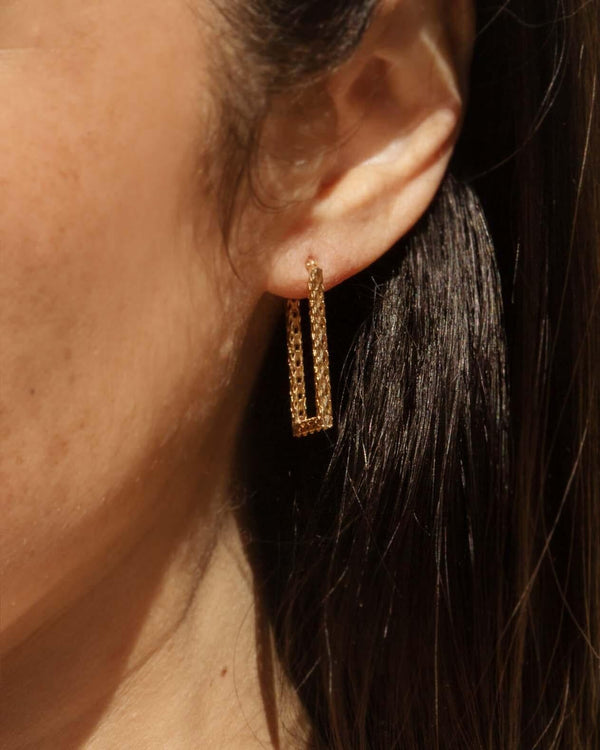 Vintage Circa 1990s Rectangular Lever Back Earrings 9 Carat Gold