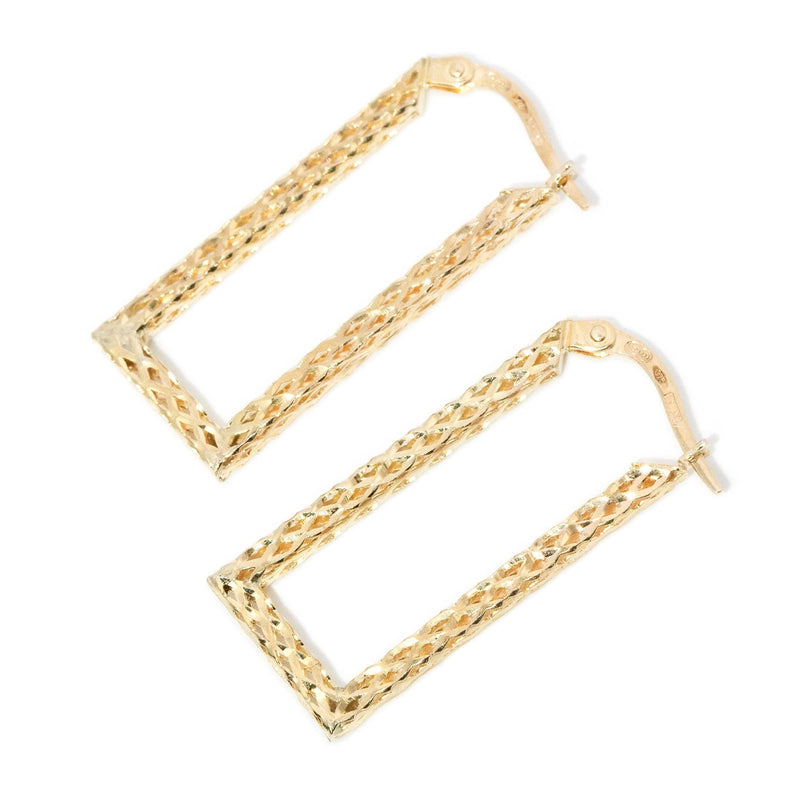 Vintage Circa 1990s Rectangular Lever Back Earrings 9 Carat Gold