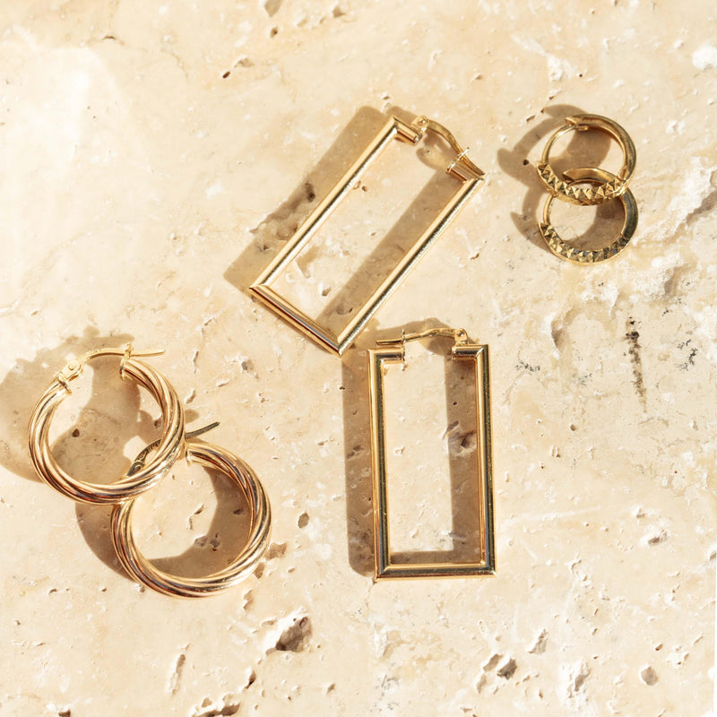 Vintage Circa 1990s Rectangular Lever Back Earrings 9 Carat Gold