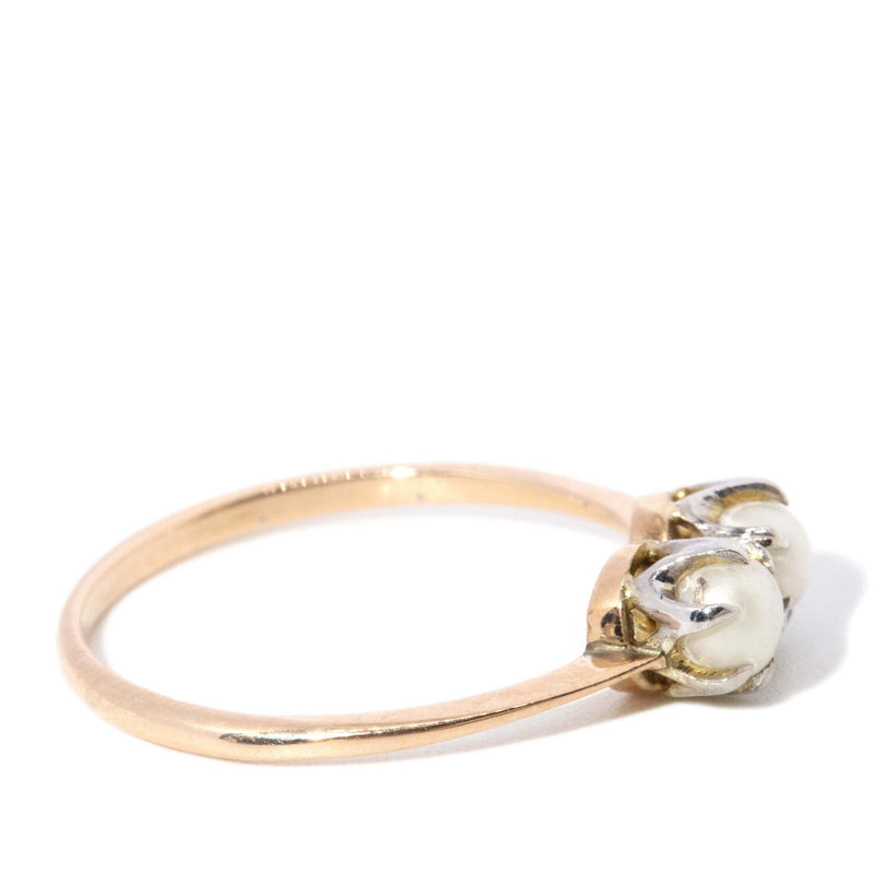 Vintage Circa 1960s Twin Pearl Ring 9 Carat Yellow & White Gold