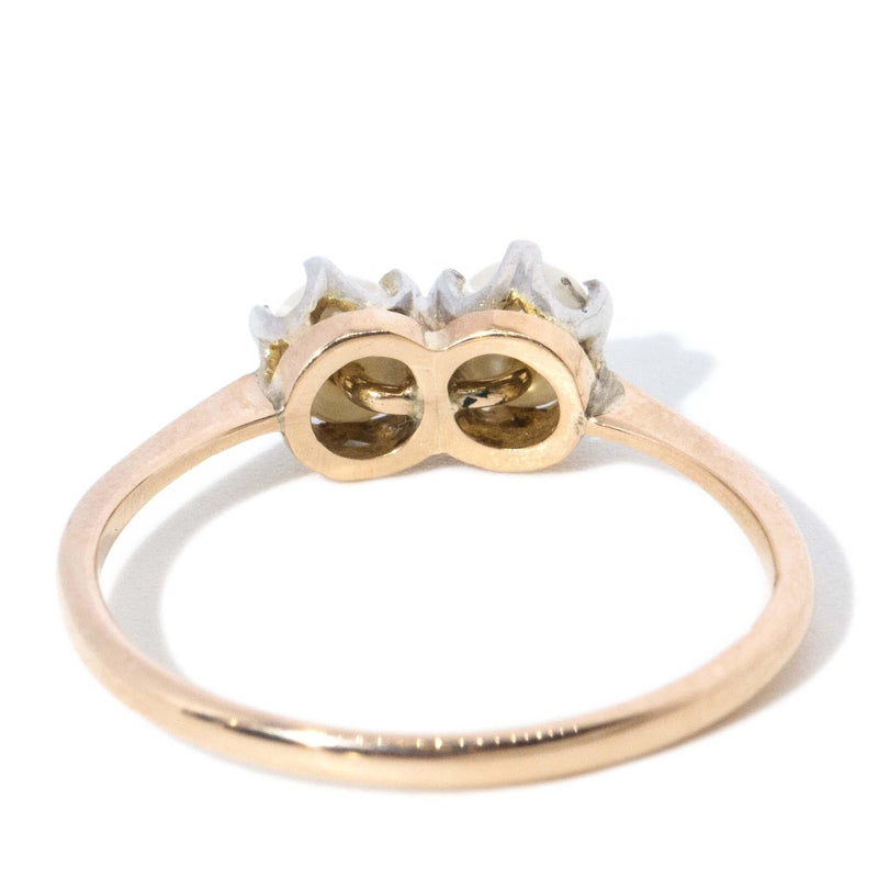 Vintage Circa 1960s Twin Pearl Ring 9 Carat Yellow & White Gold