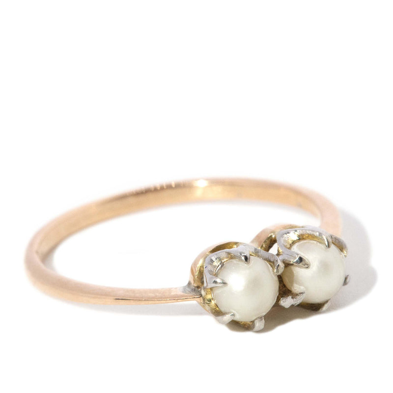 Vintage Circa 1960s Twin Pearl Ring 9 Carat Yellow & White Gold