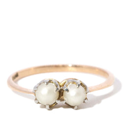 Vintage Circa 1960s Twin Pearl Ring 9 Carat Yellow & White Gold