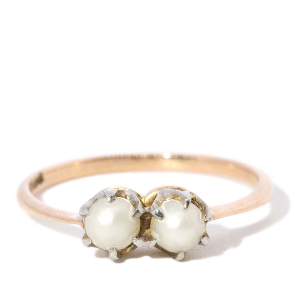 Vintage Circa 1960s Twin Pearl Ring 9 Carat Yellow & White Gold