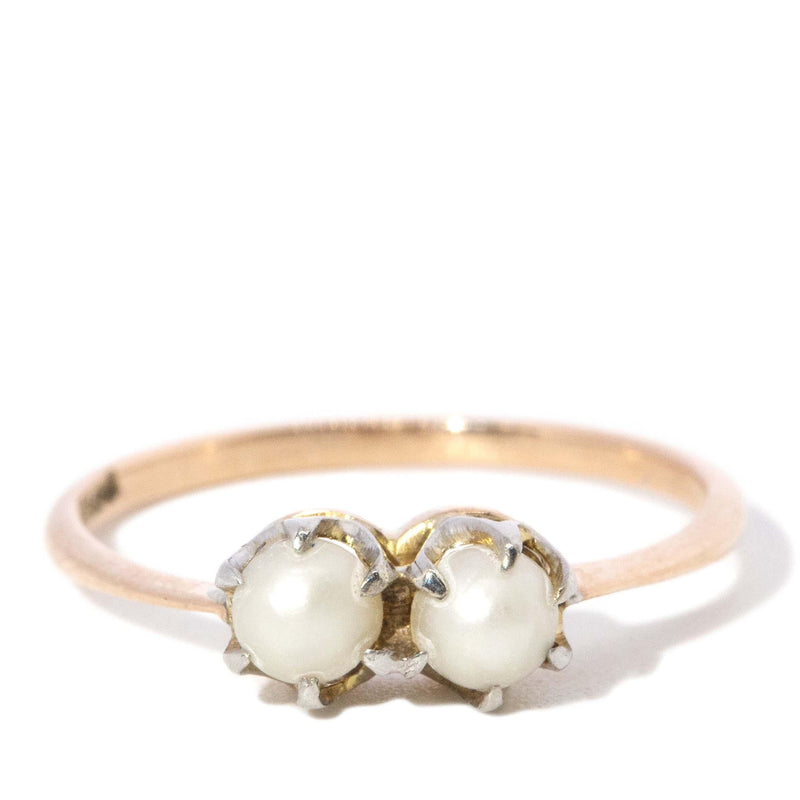 Vintage Circa 1960s Twin Pearl Ring 9 Carat Yellow & White Gold