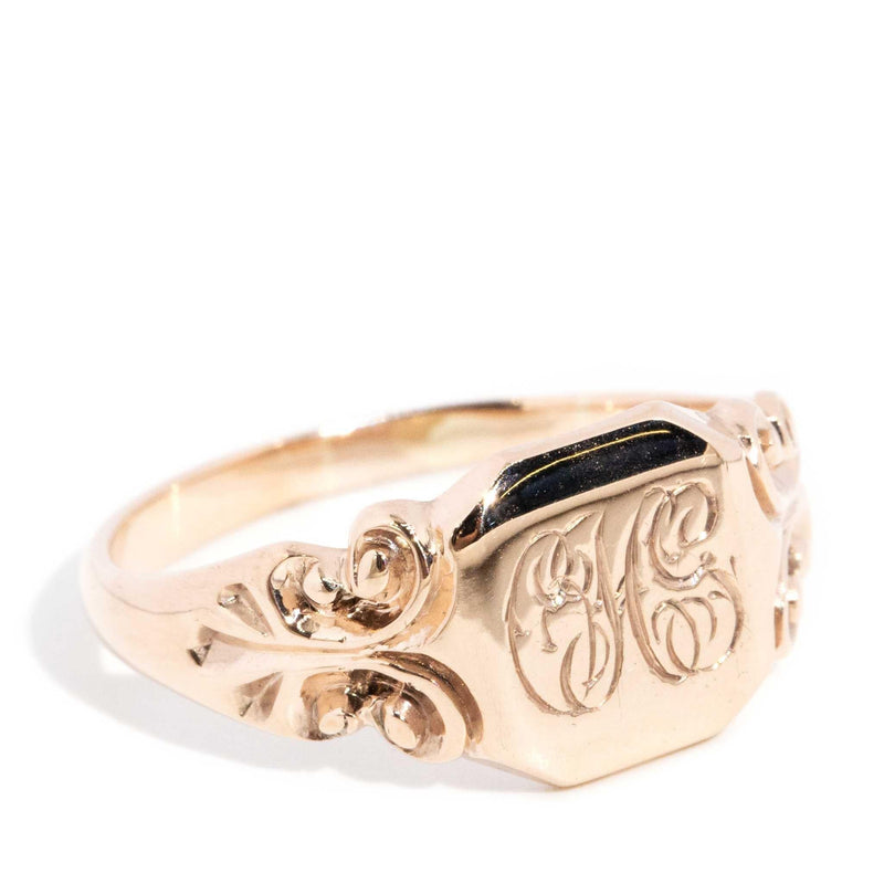 Ozzy 1950s Fleur Di Lys Signet Ring 9ct Rose Gold