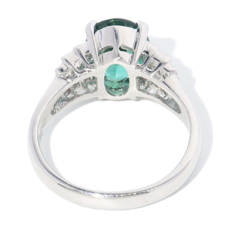 Contemporary Bright Green Tourmaline & Diamond Platinum Ring