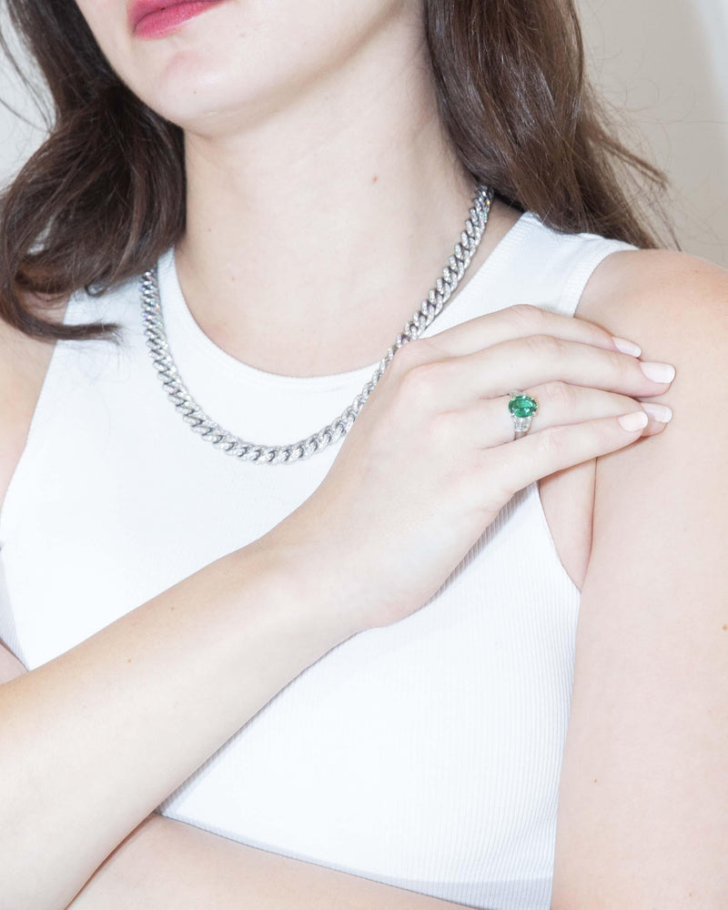 Contemporary Bright Green Tourmaline & Diamond Platinum Ring