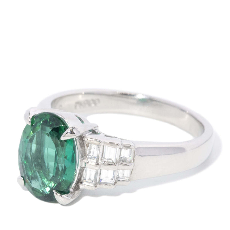 Contemporary Bright Green Tourmaline & Diamond Platinum Ring
