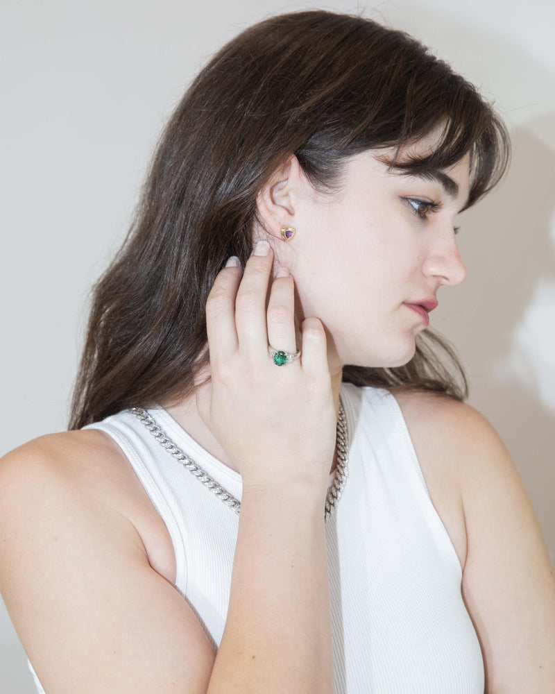 Contemporary Bright Green Tourmaline & Diamond Platinum Ring