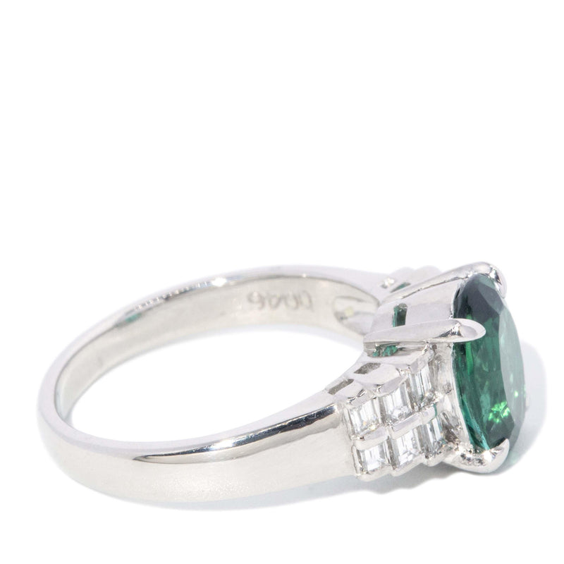 Contemporary Bright Green Tourmaline & Diamond Platinum Ring