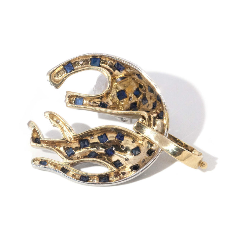 Vintage Circa 1990s Sapphire Cat Pendant 9 Carat White & Yellow Gold