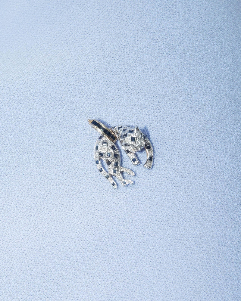 Vintage Circa 1990s Sapphire Cat Pendant 9 Carat White & Yellow Gold